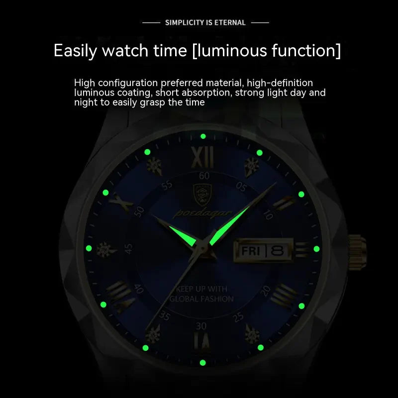 Stylish Men's Watch – Waterproof, Glow-in-the-Dark, Day & Date