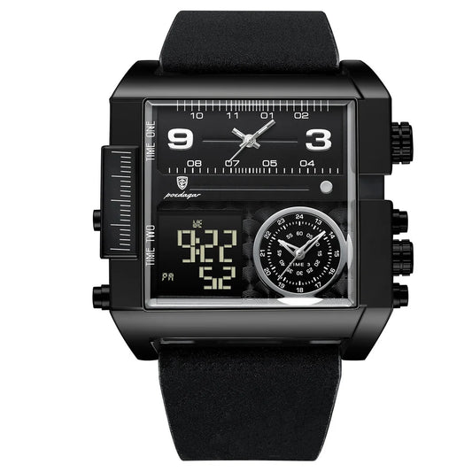 Luxury Men’s Triple Time Zone Sport Watch – Dual Analog & LED Digital, Alarm, Backlight, 30M Waterproof