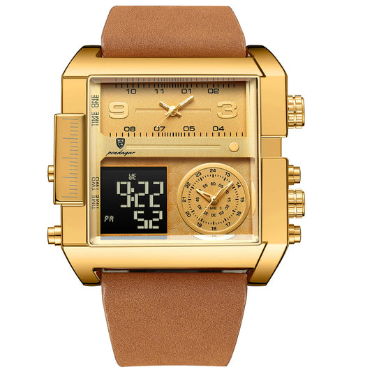 Luxury Men’s Triple Time Zone Sport Watch – Dual Analog & LED Digital, Alarm, Backlight, 30M Waterproof