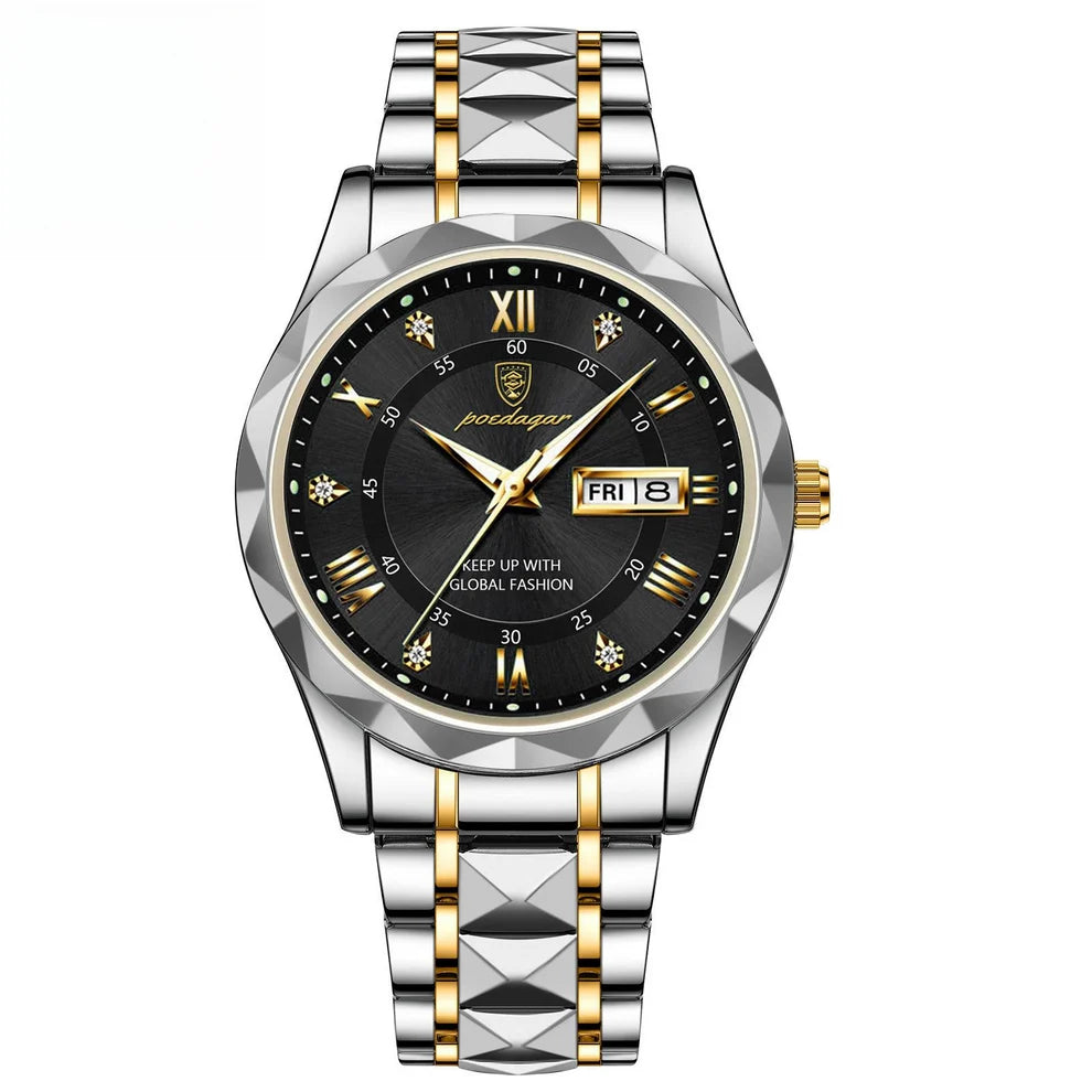 Stylish Men's Watch – Waterproof, Glow-in-the-Dark, Day & Date